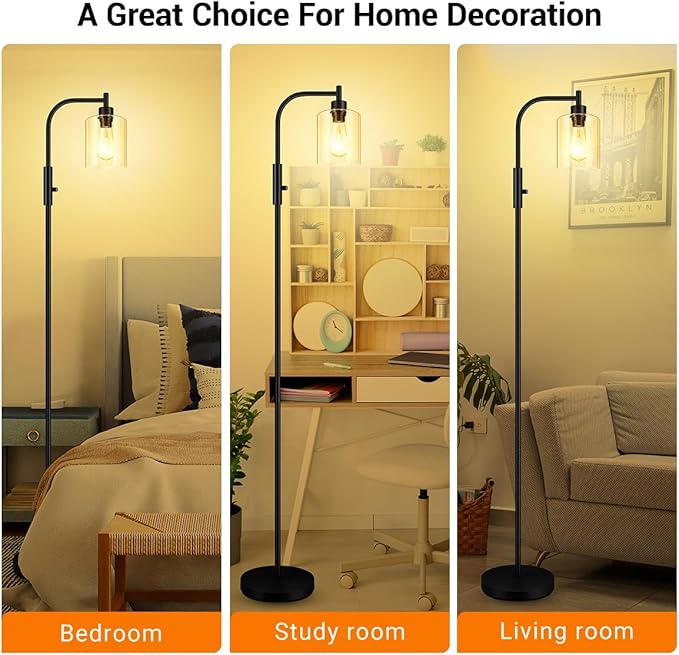 BoostArea Dimmable Floor Lamp, Standing Lamp with Glass Lampshade, 6W LED Bulb Included, Modern Floor Lamp, Industrial Floor Lamp, Bright LED Floor Lamp for Living Room and Bedroom, Office - LeafyLoom