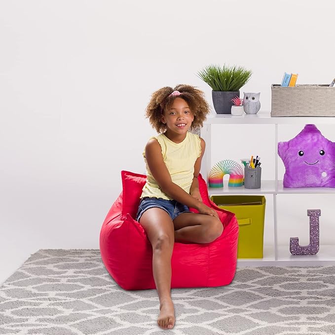 Posh Creations Bean Bag Chair Structured Comfy Seat Use for Gaming, Reading and Watching TV, Newport, Red - LeafyLoom