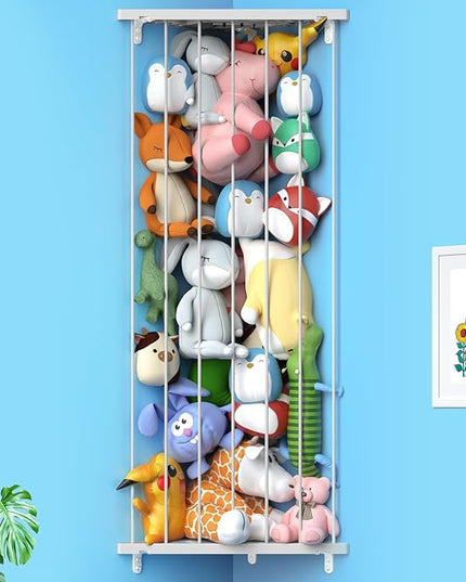 Stuffed Animal Storage Toy Organizer: Corner Stuff Animals Holder for Wall with Adjustable Length - Kids Plush Toys Storage for Nursery Playroom Bedroom Kids Room(Gray) - LeafyLoom