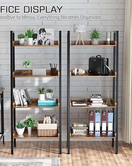 ASTARTH 4 Tier Bookshelves Ladder Bookshelf w/Open Shelf for Storage, Ladder Shelf & Bookcases for Bedroom, Living Room, Kitchen, Small Space-56.7'' H, Easy Assembly, Rustic Brown - LeafyLoom