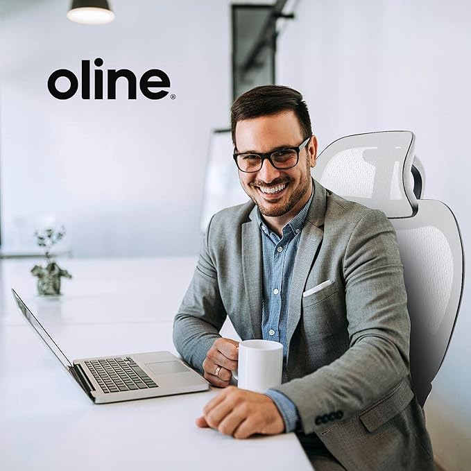 Oline ErgoPro Ergonomic Office Chair - Rolling Desk Chair with 4D Adjustable Armrest, 3D Lumbar Support and Blade Wheels - Mesh Computer Chair, Gaming Chairs, Executive Swivel Chair (White) - LeafyLoom