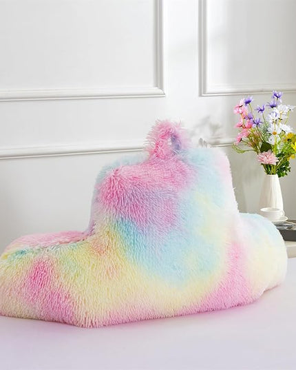 Aimuan Reading Pillow Bed Rest Pillow with Arms Rabbit Fur Cushion for Adults Teens Incline Rest Sitting up & Sleeping Snoring Pillow with Pregnancy Lumbar Back Support (Standard, Light-pink) - LeafyLoom