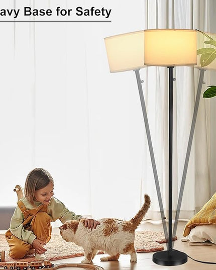 Floor Lamps for Living Room, Stepless Dimmable Standing Lamp, Modern Floor Lamp with Rotary Switch, White Linen Shade, 9W Led Bulb Included(1000LM,2700K), Tall Lamp for Bedroom, Office, Farmhouse - LeafyLoom