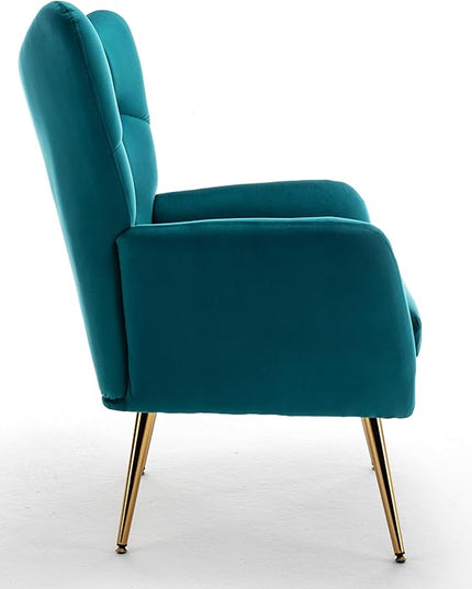 US Pride Furniture Modern Accent Chair with Ergonomic High Wingback, Microfiber Upholstered Armchair with Metal Legs for Living Room, Bedroom, Office or Vanity, Dark Teal - LeafyLoom