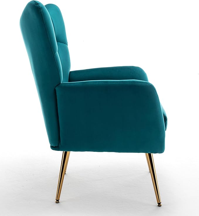 US Pride Furniture Modern Accent Chair with Ergonomic High Wingback, Microfiber Upholstered Armchair with Metal Legs for Living Room, Bedroom, Office or Vanity, Dark Teal - LeafyLoom
