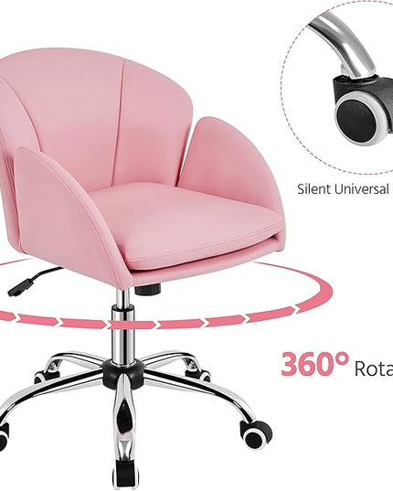 Yaheetech Cute Petal Desk Chair Home Office Chair Swivel Upholstered Leather Desk Chair Makeup Vanity Chair with Armrests for Bedroom Modern Computer Rolling Chair for Women Simple Pink - LeafyLoom