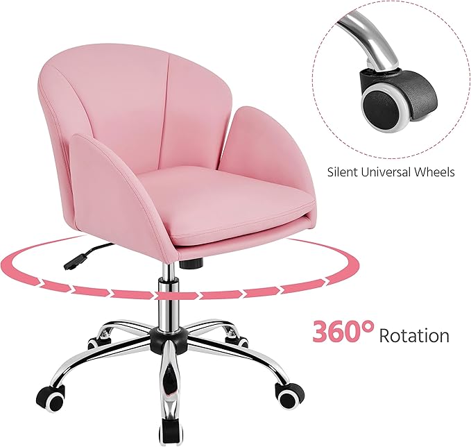 Yaheetech Cute Petal Desk Chair Home Office Chair Swivel Upholstered Leather Desk Chair Makeup Vanity Chair with Armrests for Bedroom Modern Computer Rolling Chair for Women Simple Pink - LeafyLoom