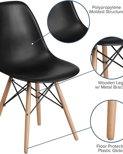Flash Furniture 2 Pack Elon Series Black Plastic Chair with Wooden Legs - LeafyLoom