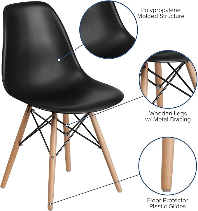 Flash Furniture 2 Pack Elon Series Black Plastic Chair with Wooden Legs - LeafyLoom