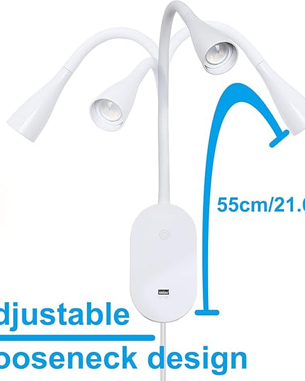 QinYing Reading Lights for Books in Bed, Wall Mounted Book Light for Reading in Bed, USB Charging 5 Dimming Levels Headboard Reading Lamp, Touch Control LED Flexible Gooseneck 4000k Bed Lights, White - LeafyLoom