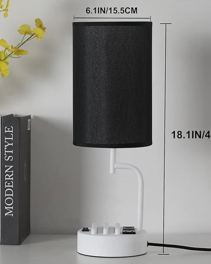 Dreamholder Table Lamp with 3 USB Charging Ports, Modern Desk Lamp with AC Outlet and Phone Stands, Perfect Bedside Lamp for Bedroom, Living Room, Office (Pack of 2), White&Black - LeafyLoom