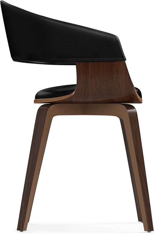 SIMPLIHOME Lowell Mid Century Modern Bentwood Dining Chair in Black Vegan Faux Leather for The Dining Room - LeafyLoom