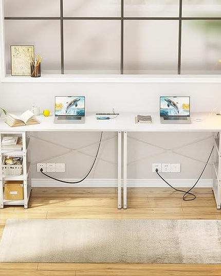 AODK Laptop Desk Small Desk, 40 Inch Computer Desk with Power Outlet and USB & Type-C Charging Port, Writing Desk with 3-Tier Reversible Storage Shelf for Home Office, 40'' x 16'', White - LeafyLoom