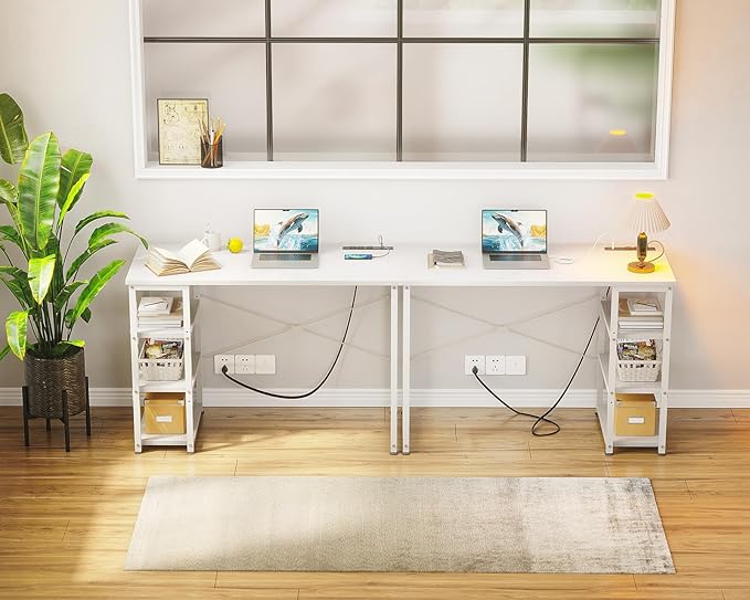 AODK Laptop Desk Small Desk, 40 Inch Computer Desk with Power Outlet and USB & Type-C Charging Port, Writing Desk with 3-Tier Reversible Storage Shelf for Home Office, 40'' x 16'', White - LeafyLoom