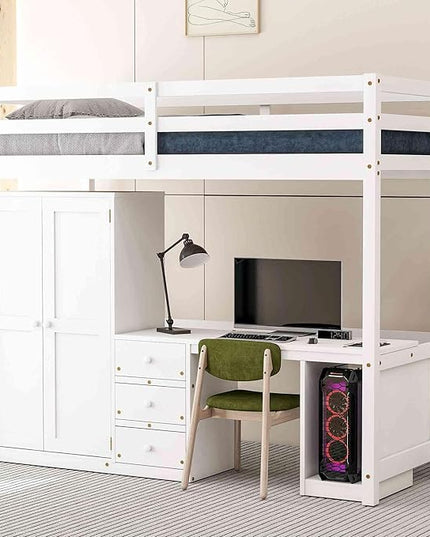 Queen Size Murphy Bed with Removable Shelves for Adults,Wood Platform Bedframe w/USB Port, Can Change into Cabinet, Save Space Design, for Bedroom, Apartments, White - LeafyLoom
