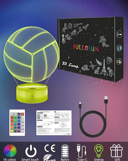 FULLOSUN Volleyball Gift, Kids Volleyball Night Light (with Remote Control), 3D Illumination Lights Boys Gift 16 Colors Changeable Kids Room Lighting Creative Decoration... (Volleyball) - LeafyLoom