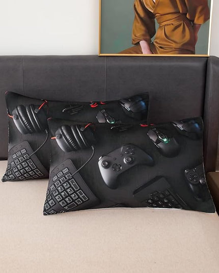 boys Gamer Comforter Set King Size,Gaming Comforter Set for Boys Kids Teens,Gamer Bedding Sets,3D Gaming Microfiber Quilts Gaming Room Decor All Season,Black - LeafyLoom