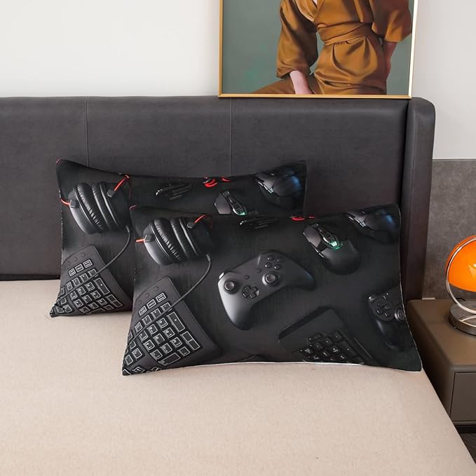 boys Gamer Comforter Set King Size,Gaming Comforter Set for Boys Kids Teens,Gamer Bedding Sets,3D Gaming Microfiber Quilts Gaming Room Decor All Season,Black - LeafyLoom