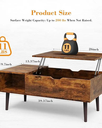 Coffee Table, Lift Top Coffee Tables for Living Room, Small Modern Wooden Center Tables with Storage Shelf and Hidden Compartment - LeafyLoom