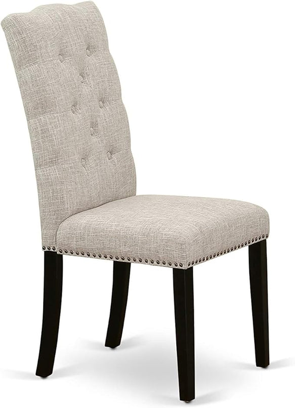East West Furniture Antique 3 Piece Kitchen Set Contains a Round Dining Room Table with Pedestal and 2 Doeskin Linen Fabric Upholstered Chairs, 36x36 Inch, Wirebrushed Black - LeafyLoom