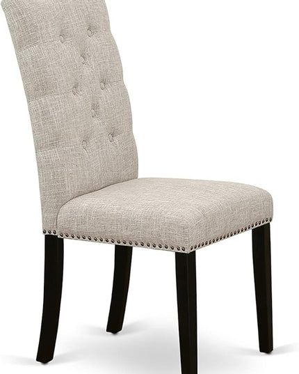 East West Furniture HBEL3-ABK-35 Hartland 3 Piece Kitchen Set Contains a Round Dining Table with Pedestal and 2 Doeskin Linen Fabric Upholstered Chairs, 42x42 Inch - LeafyLoom