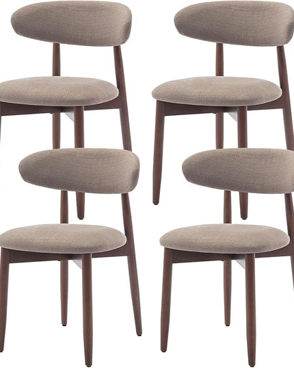 COLAMY Wooden Dining Chairs Set of 4, Modern Fabric Upholstered Kitchen Side Chairs, Farmhouse Dining Room Chair with Foot Pegs, Camel - LeafyLoom