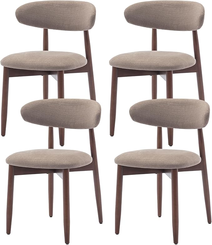 COLAMY Wooden Dining Chairs Set of 4, Modern Fabric Upholstered Kitchen Side Chairs, Farmhouse Dining Room Chair with Foot Pegs, Camel - LeafyLoom