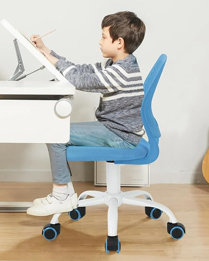 FurnitureR Desk Chair Small Study Chairs Armless for Child Kids Teens, Swivel Rolling Lightweight Task Chair with Wheels and Mesh Padded Cushion, Blue - LeafyLoom
