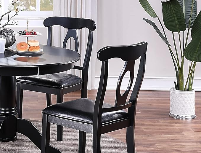 NicBex Dining Table Set for 4 Kitchen Table Set Classic Design Dining Room 5Pc Set Round Table 4X Side Chairs Cushion Fabric Upholstery Seat, Rubberwood, Black - LeafyLoom