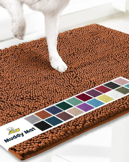 Muddy Mat® Shown on TV – Super Absorbent Microfiber Dog Door Mat for Muddy Paws, Non-Slip Washable Pet Rug, Quick Dry Chenille Entryway Carpet, Machine Washable Indoor Outdoor mat, Orange 28"x18" MuddyMat