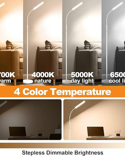 Floor Lamp White, Upgrade 18W 1800LM Super Bright LED Floor Lamp with Remote, Dimmable Timing Eye Caring Reading Light Modern Standing Floor Lamp for Living Room Bedroom Office - LeafyLoom