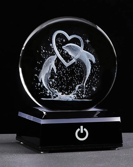 Qianwei 3D Laser Crystal Ball Dolphin Gifts for Women Men,Dolphin Decor Glass Figurines Statue Stuff for Room Decorations Birthday for Lovers Keepsake Paperweight (2 Dolphin in The Crystal Ball) - LeafyLoom