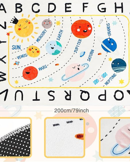 Soft ABC Kids Rug,59x78 in Washable Large Classroom Rug,Non-Slip Educational Nursery Rug,Solar System Kids Room Rug for Classroom Playroom Bedroom Kids Room Decor - LeafyLoom