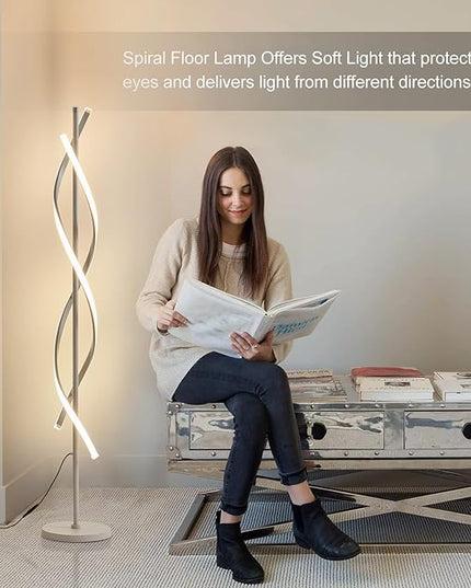 LED Floor Lamps for Living Room,Spiral Modern Floor Lamp with Remote Control 60 Inch Dimmable White Floor Lamp 48W Standing Lamp with Timer 3 Color Temperature Corner Floor Lamp for Bedroom - LeafyLoom