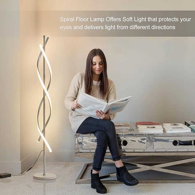 LED Floor Lamps for Living Room,Spiral Modern Floor Lamp with Remote Control 60 Inch Dimmable White Floor Lamp 48W Standing Lamp with Timer 3 Color Temperature Corner Floor Lamp for Bedroom - LeafyLoom