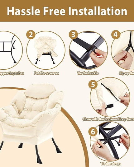 Lazy Chair Thick Padded, Accent Chair Velvet Upholstered with Wide Seat, Stable Metal Frame and Non-Slip Pad, Modern Sofa Armchair with Side Storage Bag for Dorm, Room, Office, Beige - LeafyLoom