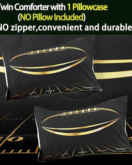 Bodhi Black and Gold Football Comforter Set Queen for Boys Kids Sport Comforter Football Bedding Set American Football Comforter with Pillowcase,Soft Football Quilt,Queen Size - LeafyLoom