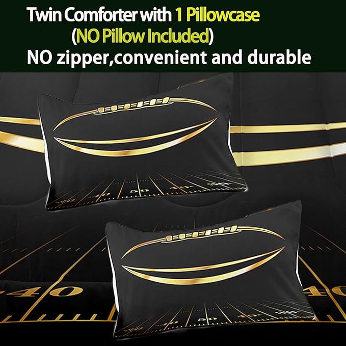 Bodhi Black and Gold Football Comforter Set Queen for Boys Kids Sport Comforter Football Bedding Set American Football Comforter with Pillowcase,Soft Football Quilt,Queen Size - LeafyLoom