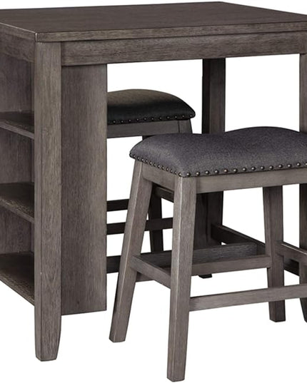 Signature Design by Ashley Caitbrook 25" Counter Height Dining Room Table Set with 2 Saddle Barstools & Storage, Gray - LeafyLoom