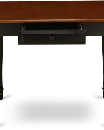 East West Furniture Monza Mid-Century Modern Rectangle Dining Table Top with Dropleaf & Stylish Legs, 36x54 Inch, Black & Cherry - LeafyLoom