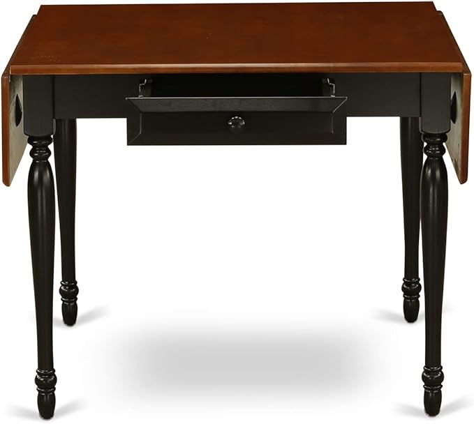 East West Furniture Monza Mid-Century Modern Rectangle Dining Table Top with Dropleaf & Stylish Legs, 36x54 Inch, Black & Cherry - LeafyLoom