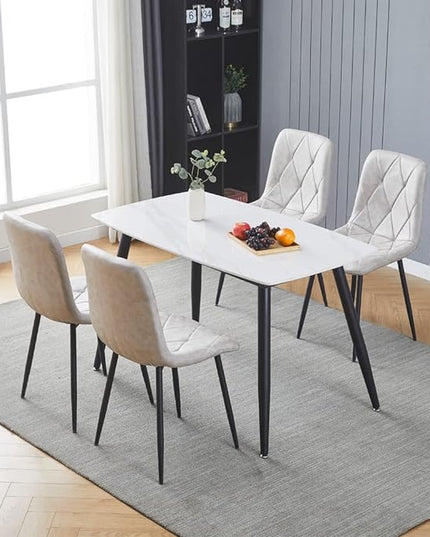 4 Set of Dining Chairs, Metal Frame Dining Chair for Kitchen Room,Technology Cloth Seat Chair for Living Room, Bedroom(Grey) - LeafyLoom