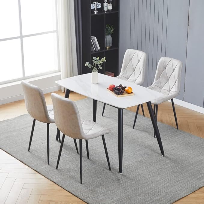 4 Set of Dining Chairs, Metal Frame Dining Chair for Kitchen Room,Technology Cloth Seat Chair for Living Room, Bedroom(Grey) - LeafyLoom