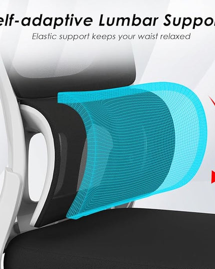 Soohow Ergonomic Home Office Chair, Mesh Desk Chair with Lumbar Support, Comfy Computer Desk Chair with Flip Armrest Rolling Wheels, White. - LeafyLoom
