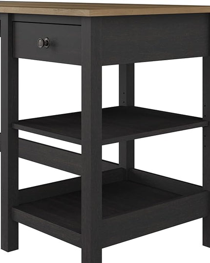 Bush Furniture Mayfield 54W Computer Desk with Shelves in Vintage Black and Reclaimed Pine| Table and Storage for Home Office Workspace - LeafyLoom