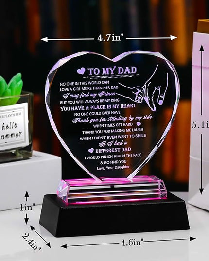 Movdyka to My Dad Fathers Day Glass Keepsake Gifts for Dad from Daughter with LED Base, Birthday Unique Gifts for Dad Who Wants Nothing Meaningful Present for Father on Christmas Thanksgiving Day - LeafyLoom