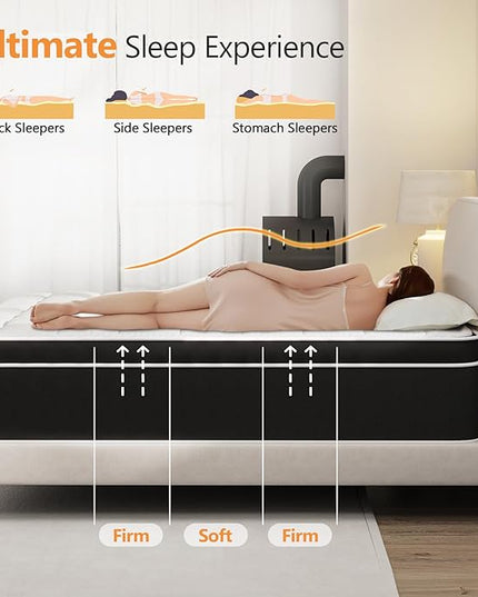 Queen Mattress - 14 Inch Hybrid Mattress Queen Size with Memory Foam and Pocket Springs, Upgraded Support Queen Size Mattresses, Pressure Relief & Motion Isolation, Firm Queen Mattress in a box - LeafyLoom
