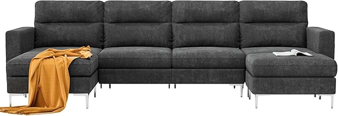 YESHOMY Convertible Sectional Sofa Modular Couch with Chaises and Removable Ottoman for Living Room, Dark Gray - LeafyLoom