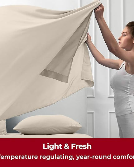 Mellanni Twin Sheets Set - 4 Piece Iconic Collection Bedding Sheets & Pillowcases - Luxury, Ultra Soft, Cooling Bed Sheets - Deep Pocket up to 16 inch - 4 PC (Twin, Burnt Sand w/Extra Pillow Case) - LeafyLoom