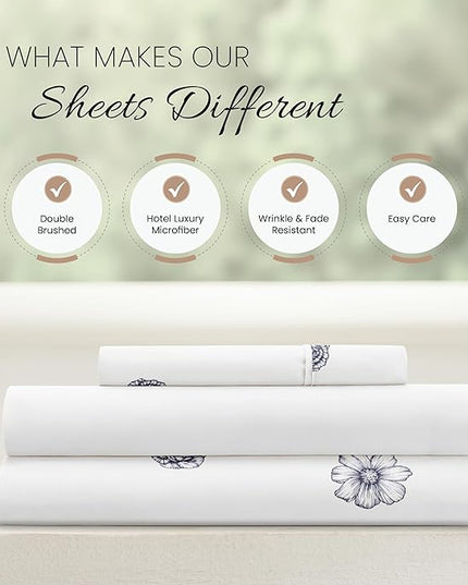 Linen Market 3 Piece Twin Bedding Sheet Set (Navy Blue Flowers) - Sleep Better Than Ever with These Ultra-Soft & Cooling Bed Sheets for Your Twin Size Bed - Deep Pocket Fits 16" Mattress - LeafyLoom